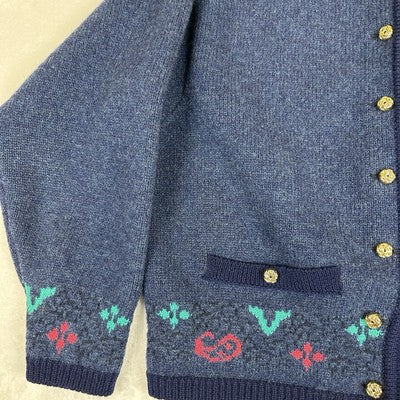 Blarney Cardigan Sweater Irish Blue Wool Womens Size M Cottagecore Country Vintage