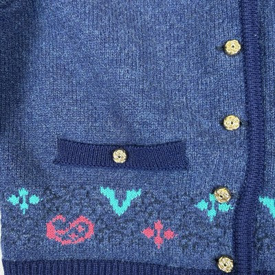 Blarney Cardigan Sweater Irish Blue Wool Womens Size M Cottagecore Country Vintage