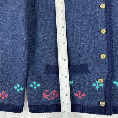 Blarney Cardigan Sweater Irish Blue Wool Womens Size M Cottagecore Country Vintage