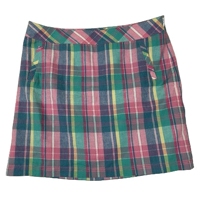 Talbots Womens Linen Cotton Skirt Size 14P Pastel Plaid Summer Preppy A-Line