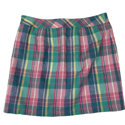 Talbots Womens Linen Cotton Skirt Size 14P Pastel Plaid Summer Preppy A-Line