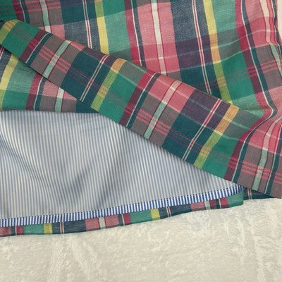 Talbots Womens Linen Cotton Skirt Size 14P Pastel Plaid Summer Preppy A-Line