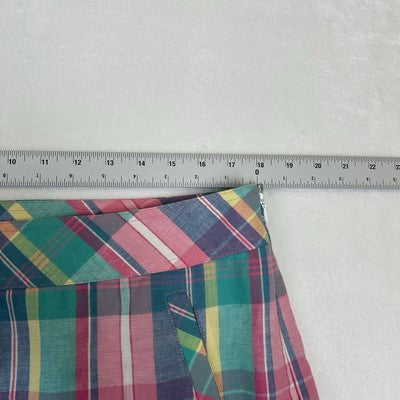 Talbots Womens Linen Cotton Skirt Size 14P Pastel Plaid Summer Preppy A-Line