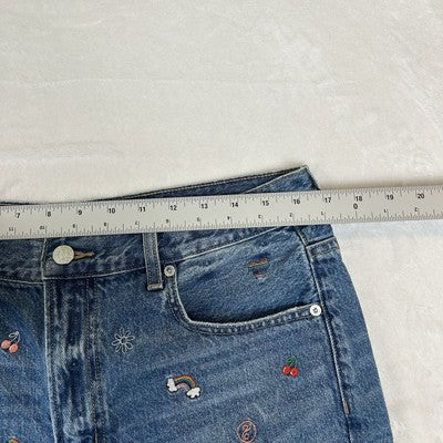 American Eagle Womens Shorts Size 12 Denim 90s Boyfriend Shorts Embroidered Hippie