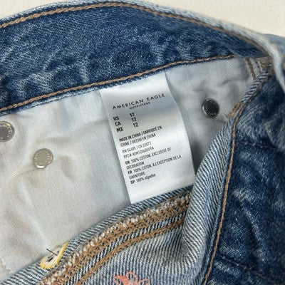 American Eagle Womens Shorts Size 12 Denim 90s Boyfriend Shorts Embroidered Hippie