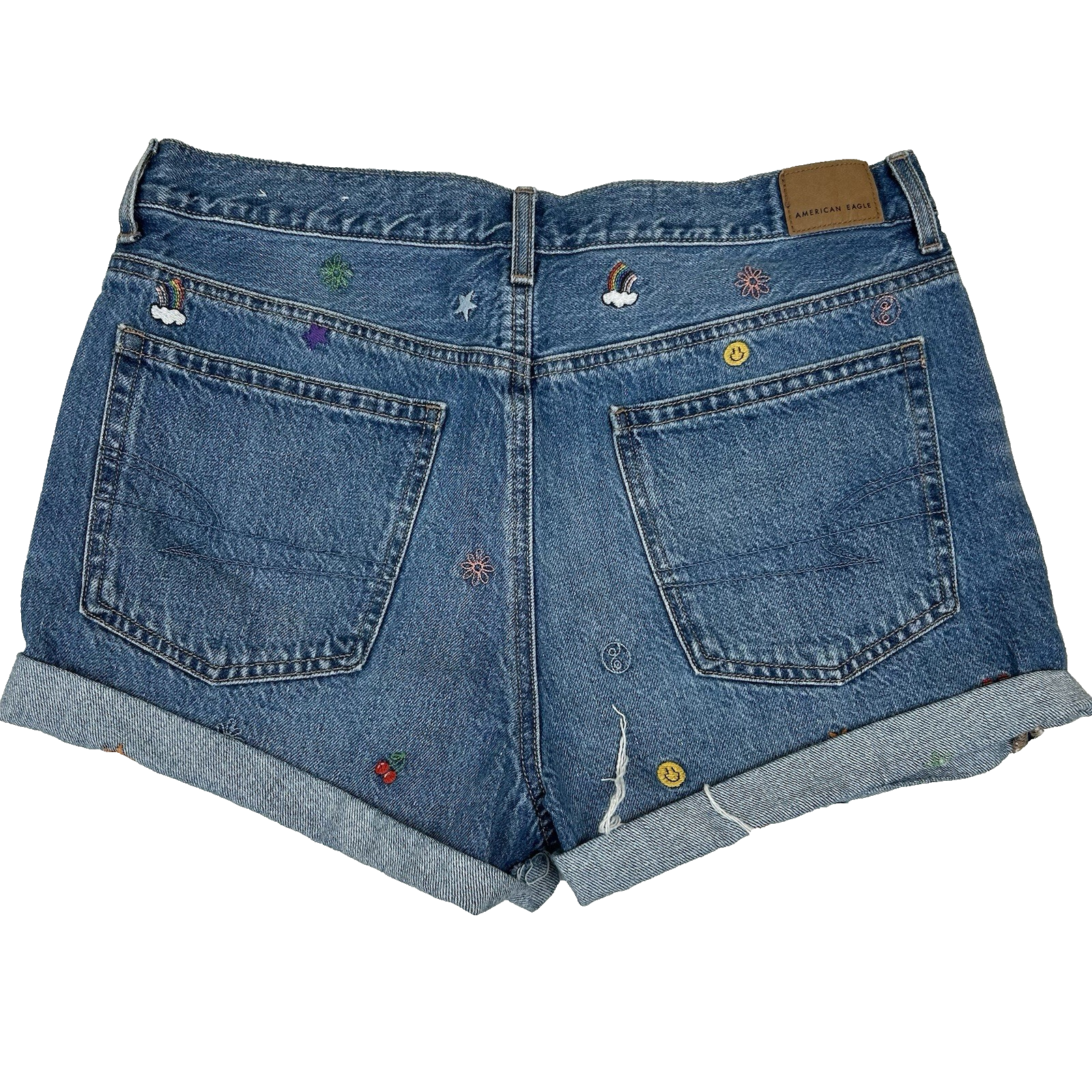 American Eagle Womens Shorts Size 12 Denim 90s Boyfriend Shorts Embroidered Hippie