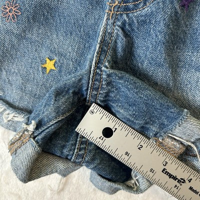 American Eagle Womens Shorts Size 12 Denim 90s Boyfriend Shorts Embroidered Hippie
