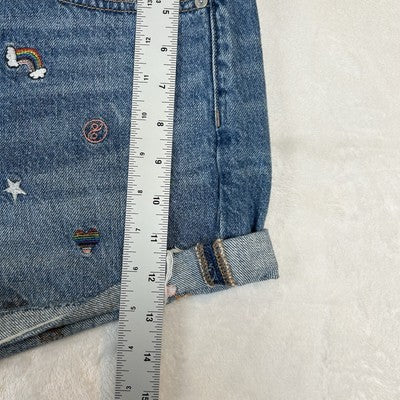 American Eagle Womens Shorts Size 12 Denim 90s Boyfriend Shorts Embroidered Hippie