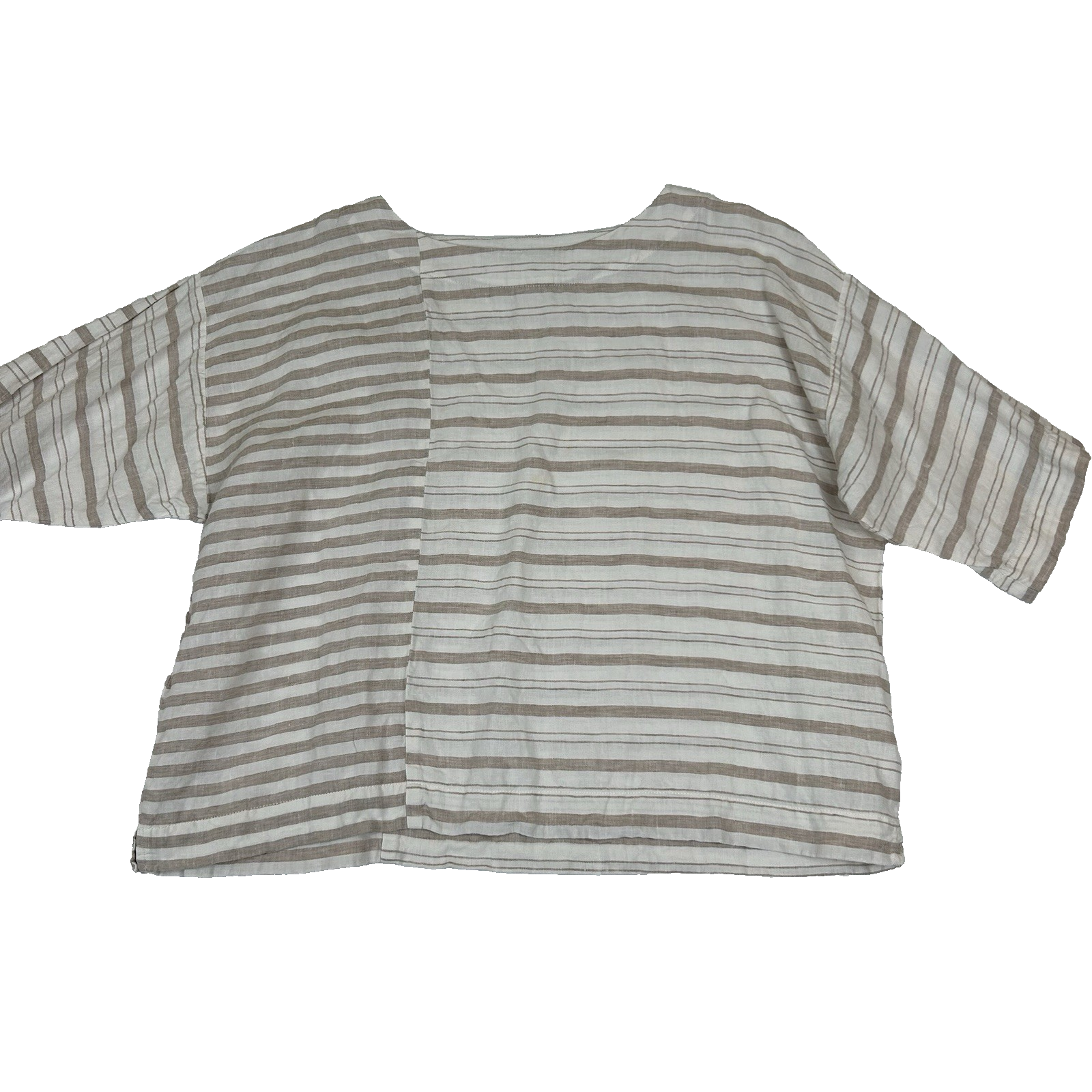 Pure Jill J Jill Women S 100% Linen Boxy Tunic Top Tan White Stripe Short Sleeve