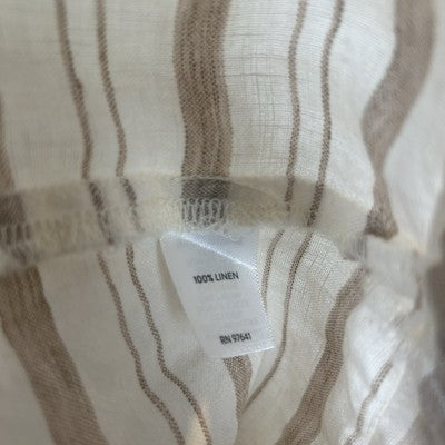Pure Jill J Jill Women S 100% Linen Boxy Tunic Top Tan White Stripe Short Sleeve