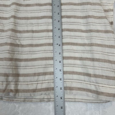Pure Jill J Jill Women S 100% Linen Boxy Tunic Top Tan White Stripe Short Sleeve