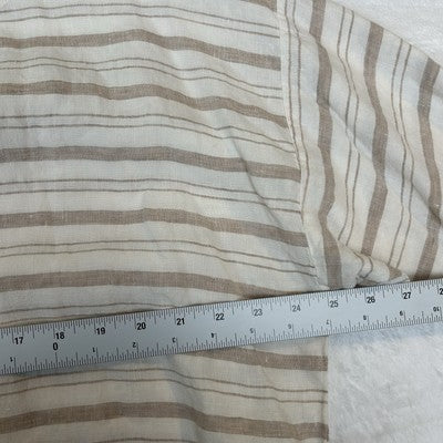 Pure Jill J Jill Women S 100% Linen Boxy Tunic Top Tan White Stripe Short Sleeve
