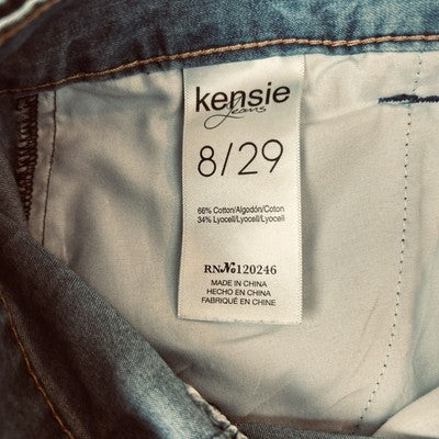 Kensie Blue Denim Shorts Women Size 8/29 Cuffed Hem Belted Lightweight Chambray