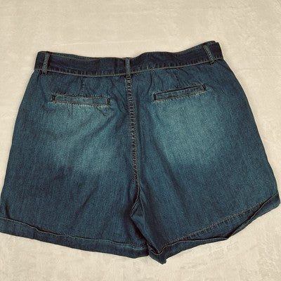 Kensie Blue Denim Shorts Women Size 8/29 Cuffed Hem Belted Lightweight Chambray