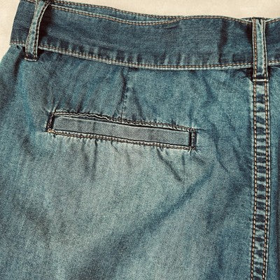 Kensie Blue Denim Shorts Women Size 8/29 Cuffed Hem Belted Lightweight Chambray