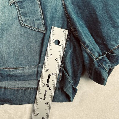 Kensie Blue Denim Shorts Women Size 8/29 Cuffed Hem Belted Lightweight Chambray