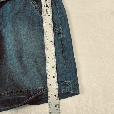 Kensie Blue Denim Shorts Women Size 8/29 Cuffed Hem Belted Lightweight Chambray