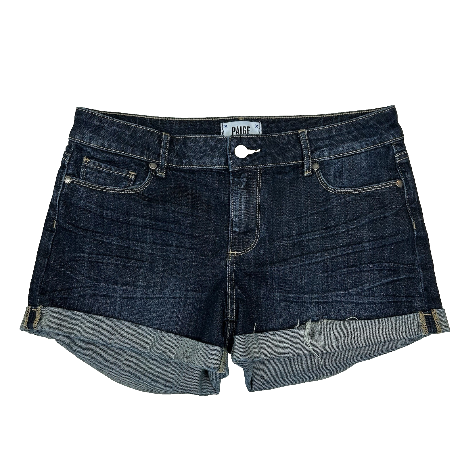 Paige Shorts Womens Size 28 Blue Denim Jimmy Jimmy Cuffed 99% Cotton Stretch Low Rise