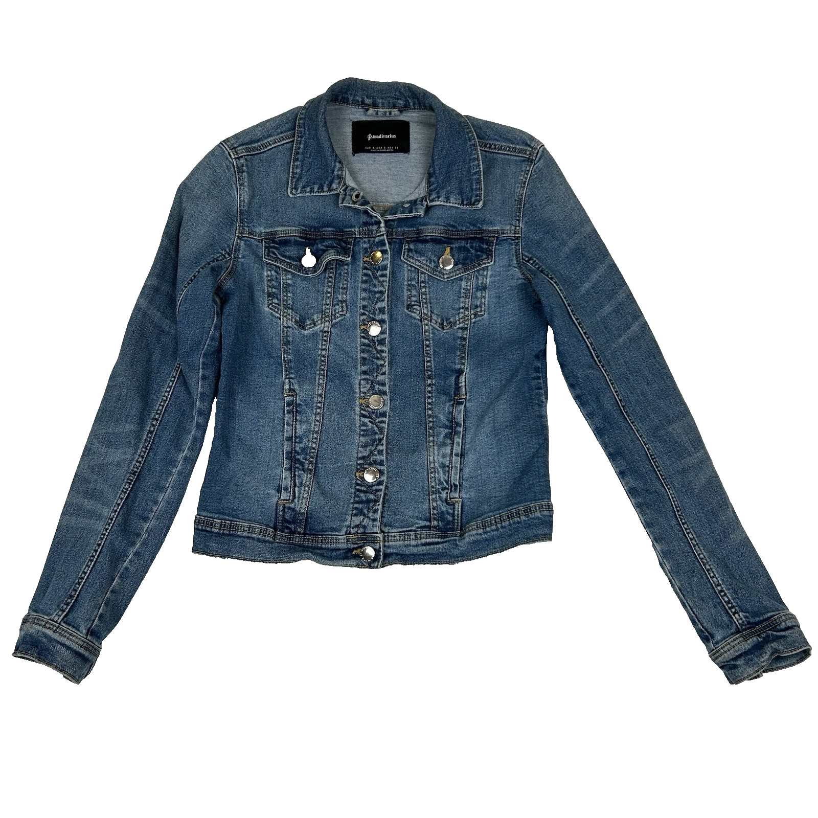 Stradivarius Denim Jacket Women's Size Small Original Trucker Jean Medium Wash