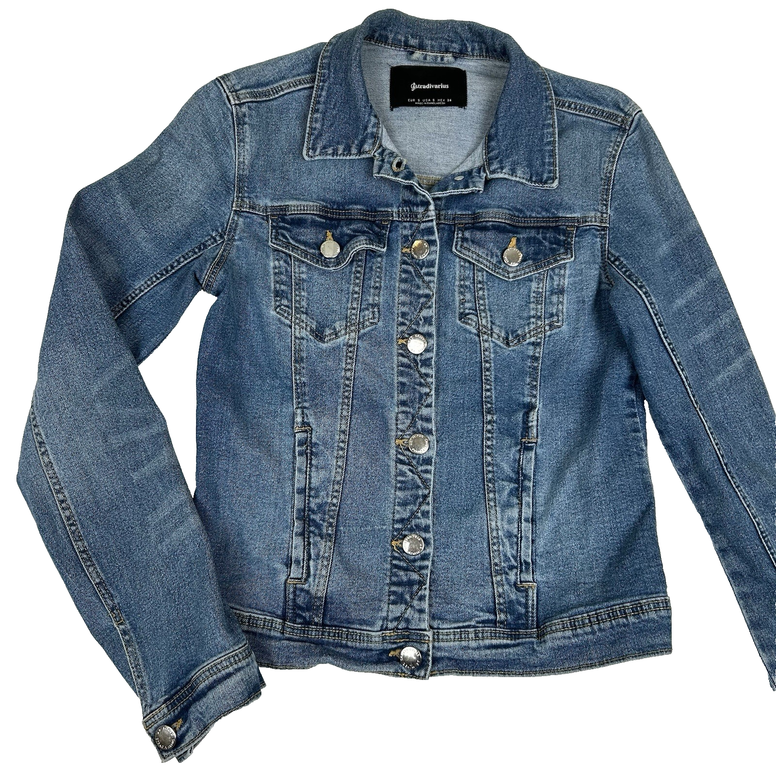 Stradivarius Denim Jacket Women's Size Small Original Trucker Jean Medium Wash
