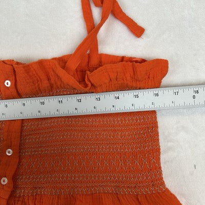 Free People Orange Smocked Tie Straps Tank Top Size Large Boho Flowy Vacation