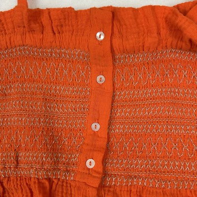 Free People Orange Smocked Tie Straps Tank Top Size Large Boho Flowy Vacation