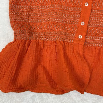 Free People Orange Smocked Tie Straps Tank Top Size Large Boho Flowy Vacation