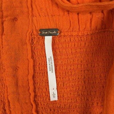 Free People Orange Smocked Tie Straps Tank Top Size Large Boho Flowy Vacation