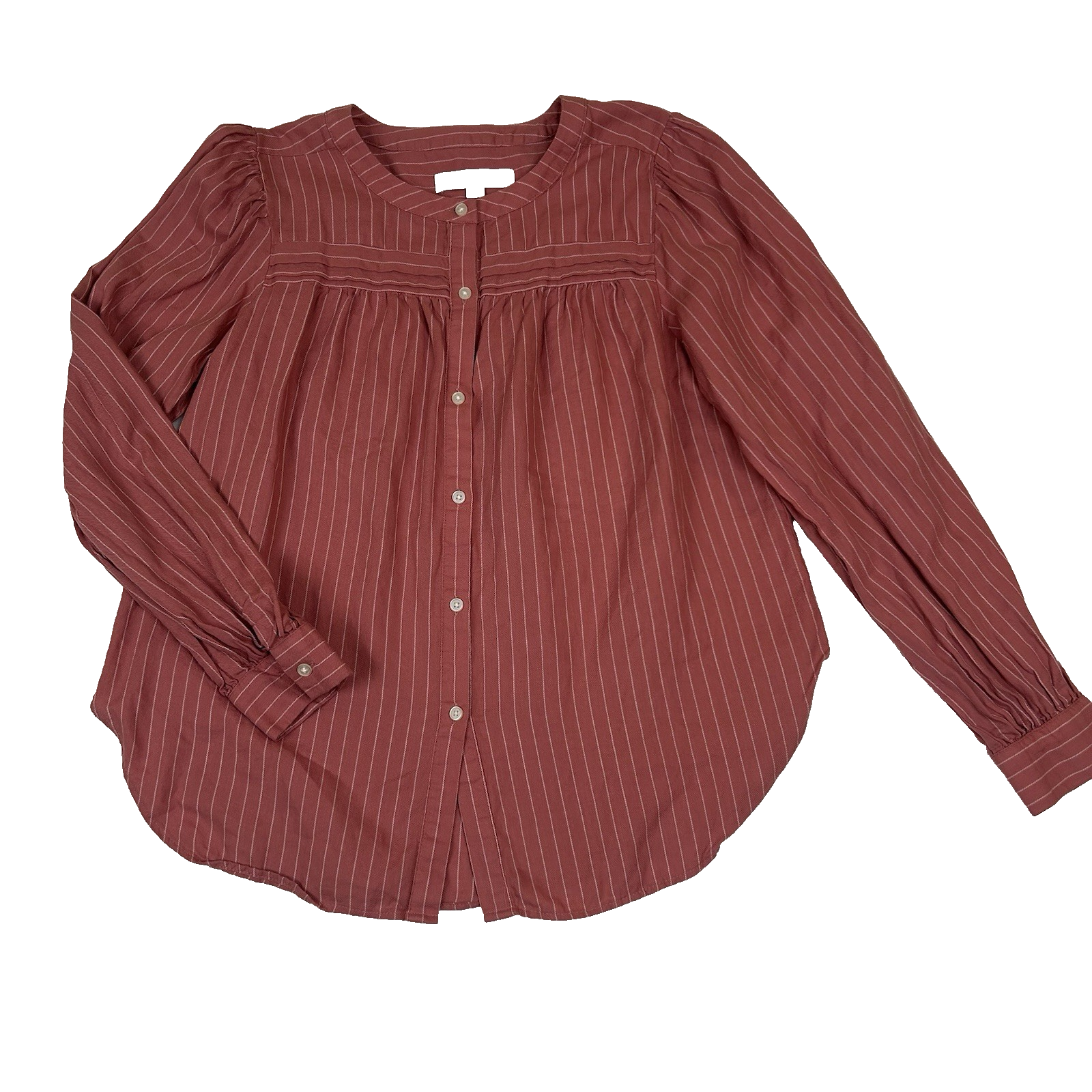Loft Pink Striped Pleated Front Blouse Top Size S Button Up Modest Feminine Preppy