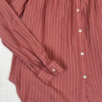 Loft Pink Striped Pleated Front Blouse Top Size S Button Up Modest Feminine Preppy