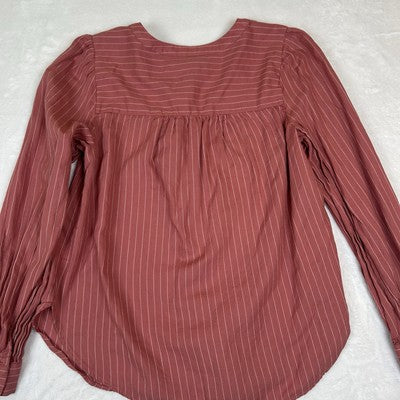 Loft Pink Striped Pleated Front Blouse Top Size S Button Up Modest Feminine Preppy