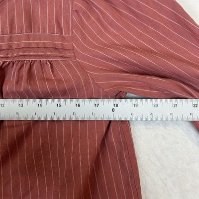Loft Pink Striped Pleated Front Blouse Top Size S Button Up Modest Feminine Preppy