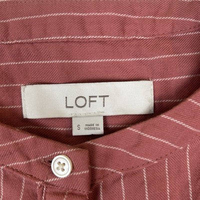 Loft Pink Striped Pleated Front Blouse Top Size S Button Up Modest Feminine Preppy