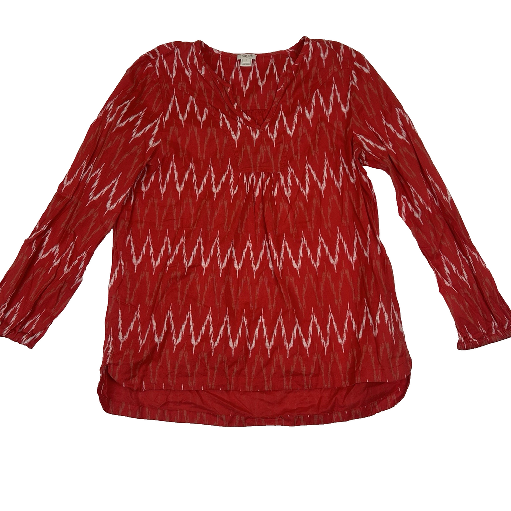 J. Crew Womens Top Blouse Size Small Red Chevron Pattern V-Neck 100% Cotton Boho