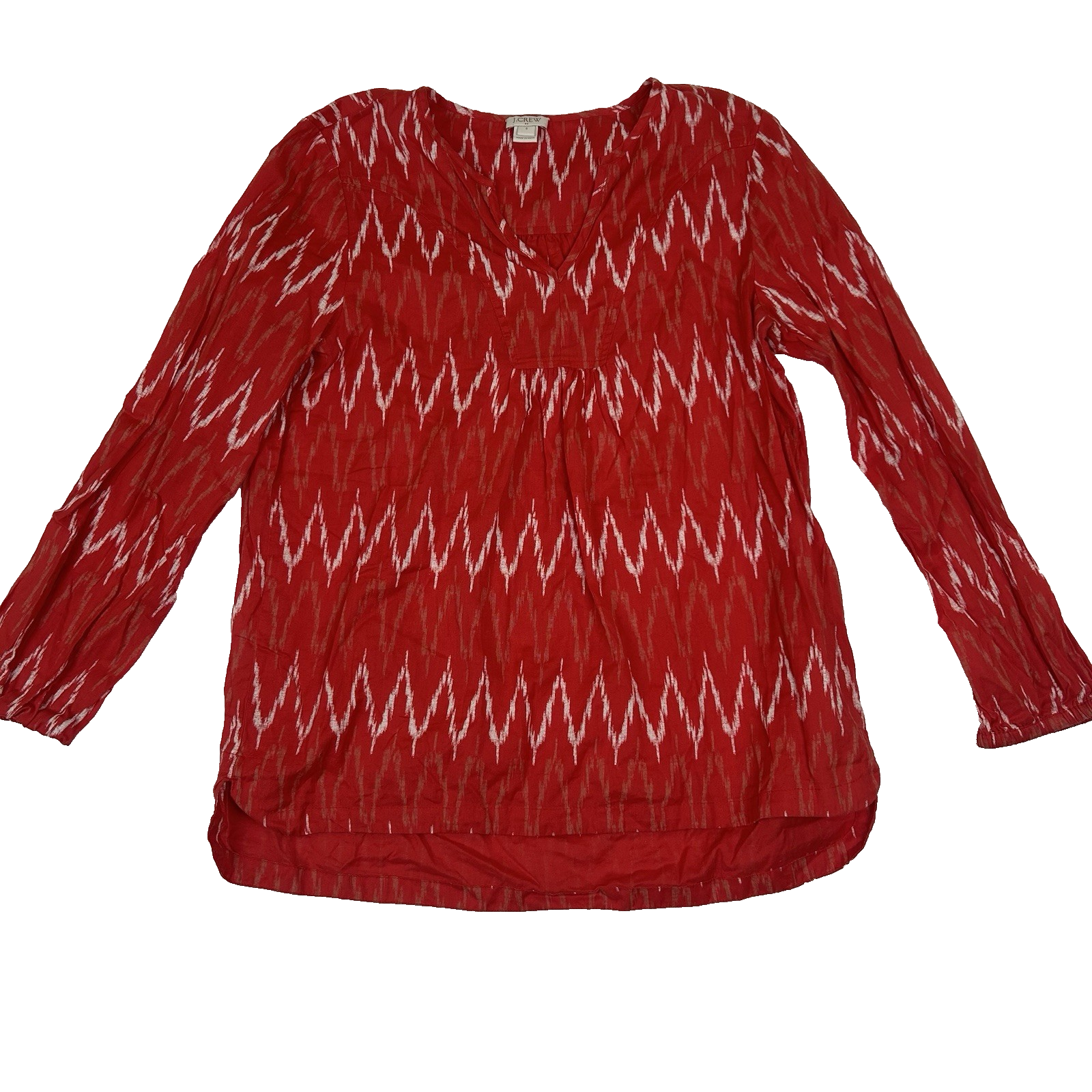 J. Crew Womens Top Blouse Size Small Red Chevron Pattern V-Neck 100% Cotton Boho