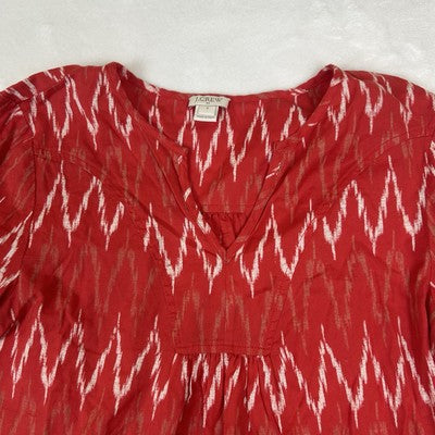 J. Crew Womens Top Blouse Size Small Red Chevron Pattern V-Neck 100% Cotton Boho