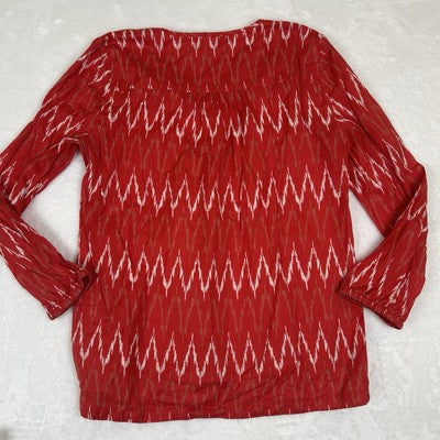 J. Crew Womens Top Blouse Size Small Red Chevron Pattern V-Neck 100% Cotton Boho