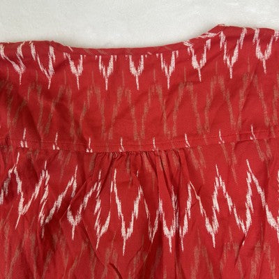 J. Crew Womens Top Blouse Size Small Red Chevron Pattern V-Neck 100% Cotton Boho
