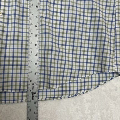 Scott Barber Mens XL Short Sleeve Button Up White Plaid Shirt 100% Cotton