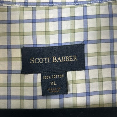Scott Barber Mens XL Short Sleeve Button Up White Plaid Shirt 100% Cotton