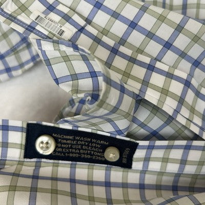 Scott Barber Mens XL Short Sleeve Button Up White Plaid Shirt 100% Cotton