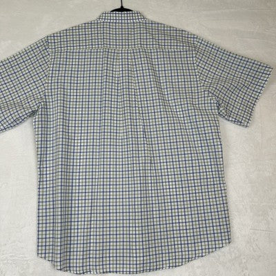 Scott Barber Mens XL Short Sleeve Button Up White Plaid Shirt 100% Cotton