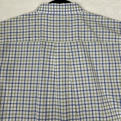Scott Barber Mens XL Short Sleeve Button Up White Plaid Shirt 100% Cotton