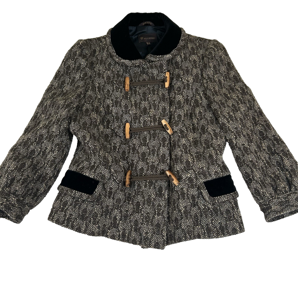 Mulberry Vintage Women's Brown-Beige Print Jacket Coat Blazer Size 4 Wool Toggle