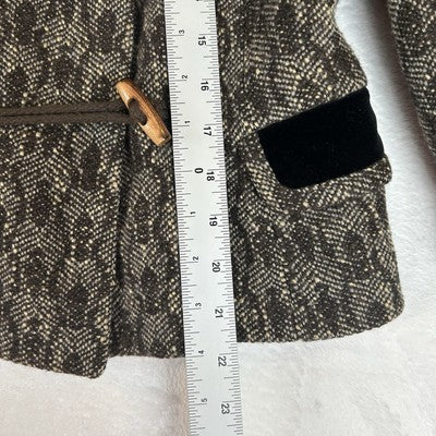 Mulberry Vintage Women's Brown-Beige Print Jacket Coat Blazer Size 4 Wool Toggle