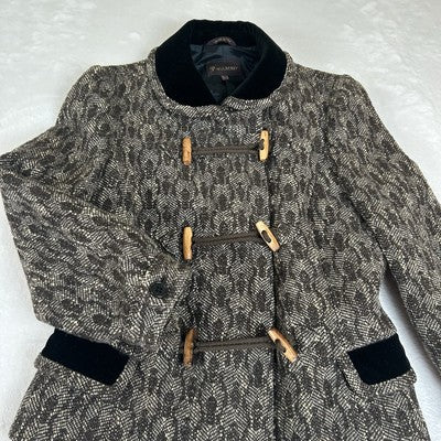 Mulberry Vintage Women's Brown-Beige Print Jacket Coat Blazer Size 4 Wool Toggle