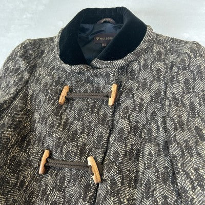 Mulberry Vintage Women's Brown-Beige Print Jacket Coat Blazer Size 4 Wool Toggle