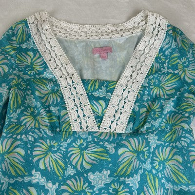 Lilly Pulitzer Shift Dress Size 2 Sherman Shorely Blue Seashell Swirl Print Lined