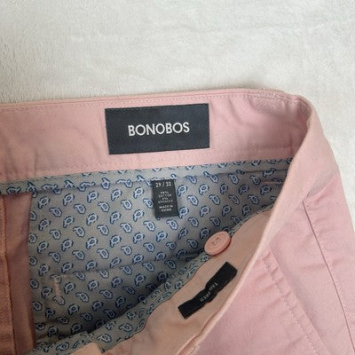 Bonobos Chino Pants Mens Size 29/30 Pink Cotton Stretch Slim Fit Straight 97% Cotton