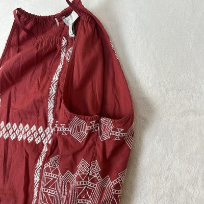 Women's Joie Brick Red Sleeveless Geom Embroidered Top Tank Size 6 Boho Halter